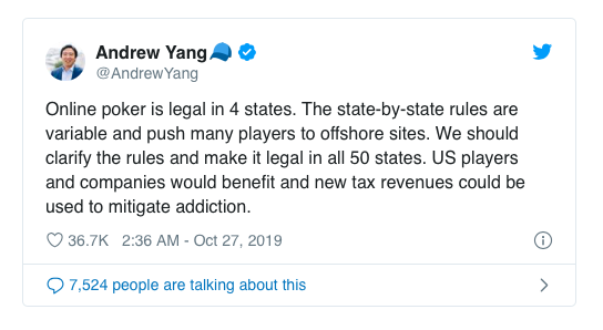 丹牛看好支持线上扑克的总统候选人Andrew Yang