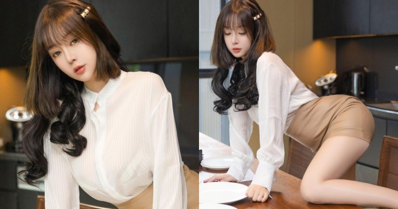 「巨乳秘書」爬上餐桌！超火辣「翹臀美腿」美味滿分，光看就讓人口水直流！